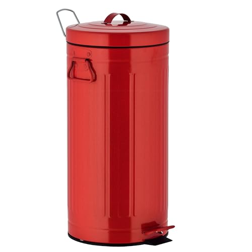 KITCHEN MOVE Poubelle de cuisine à pédale 30L Vintage BROOKLYN Rouge en acier Inox avec seau