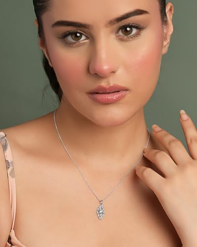 Image of Clara 925 Silver Solitaire Pendant Necklace with Chain for Women & Girls