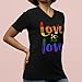 Love is Love Women's V-Neck T-Shirt Gay Pride Slim FIT Shirts Large Black