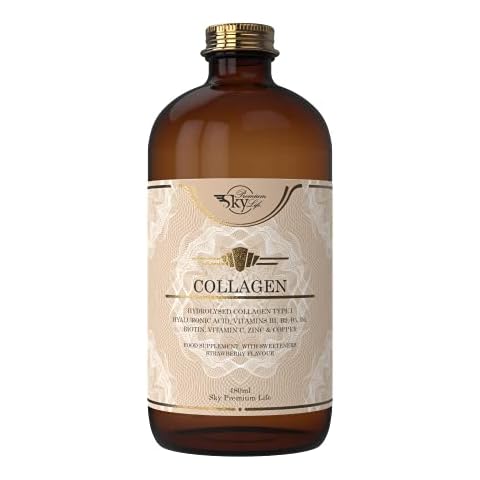 Sky Premium Life Hydrolysed Collagen Type I Food Supplement - Strawberry Taste - Premium Formula with 18 Key Amino Acids - Marine Collagen Liquid Supplement - 480ml - Halal & Kosher Cover