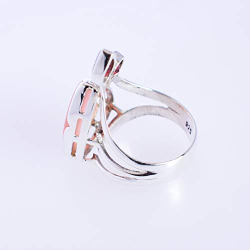 Bague en argent 925 opale rose et grenat faite main d'exception - 2