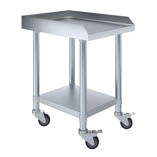 Image of AmGood Stainless Steel Equipment Stand with Undershelf + Casters, Heavy Duty, Commercial Grade, NSF Certified (24 inch Width x 18 inch Length + Casters)