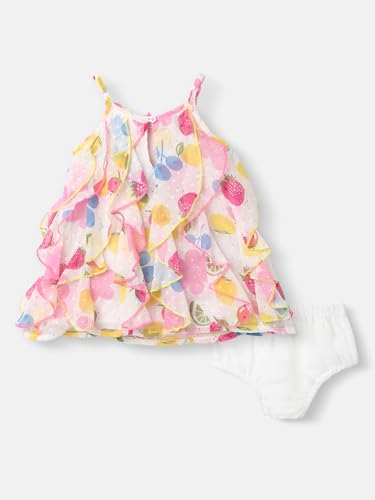 Image of Nautinati Baby Girls Strap Sleeve Printed Ruffle Dress | Age 0-3 Years