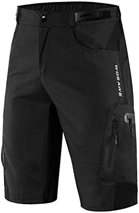 Lilychan Mens MTB Mountain Bike Short Quick Dry Lightweight Work Golf Casual Shorts 7 Pockets (Black, Large)
