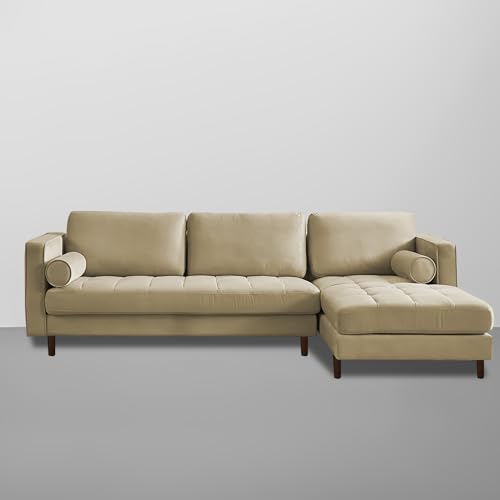 Image of Lezra RHS 4 Seater L Shape Sofa Set with Center Table for Living Room (Cream Fabric) Premium Fabric Sofa