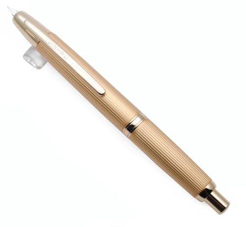 JINHAO - Pluma estilográfica retráctil de metal con convertidor de tinta (punta F de 0,5 mm, dorado estriado)