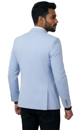 Image of Men's Light Blue Slim Fit Blazer, Single Button Notch Lapel Formal Blazer