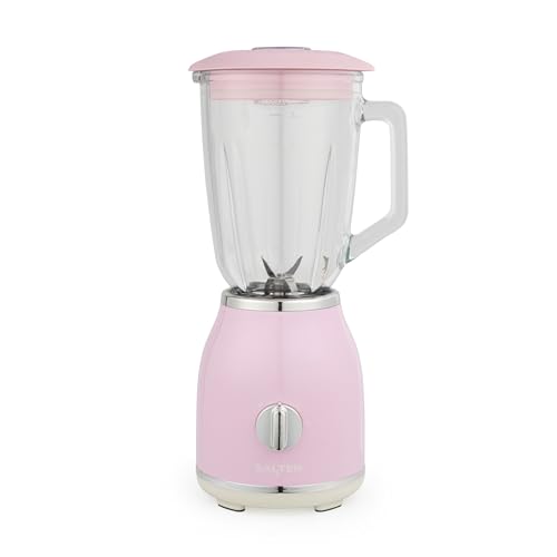 Salter Retro Pink Jug Blender - BPA-Free Detachable 1.5 Litre Glass Jug, 2 Speeds & Pulse Function, Stainless Steel Cross Blades, Smoothies & Protein Shakes, Non-Slip Base, 1000 W