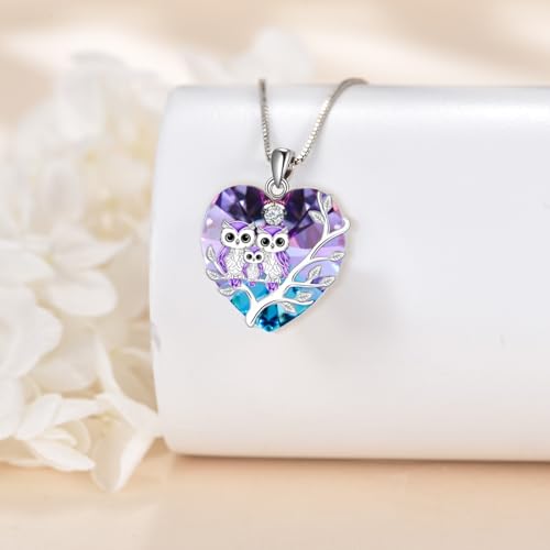 TOUPOP Owl Necklace for Women 925 Sterling Silver Crystal Owl Family Pendant Necklace Birthday Christmas Jewelry Gifts4