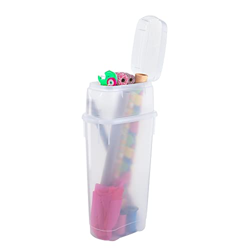 Rubbermaid Wrap N' Craft Plastic Wrapping Paper Organizer Storage Container with Top Ornament Storage Compartment for 20 Standard 30 Inch Rolls, Clear - image 7