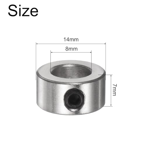 QUARKZMAN 12 Stück Set-Screw-Kragen 8mm Bohrung, Nickelbeschichtete Stahl-Wellenkragen, 14mm Außendurchmesser, 7mm Breite, Fahrwerksstopper-Wellenkragen mit Innensechskantschlüssel