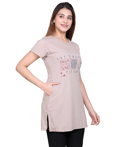 Image of DG Divine GirL Women's Cotton Printed Long Regular Fit Round Neck Top /T-Shirt /Tshirts