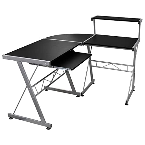 Bureau d'ordinateur d'angle contre le manque de place, table moderne bois et acier robuste