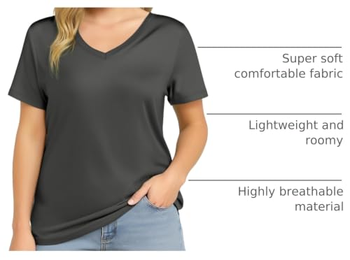 Image of V Neck T Shirts for Women, Athletic Short Sleeve Workout Top, UV Sun Protection, Quick Dry Moisture Wicking Shirts for Women