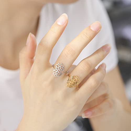 Bague Lotus redimensionnable acier inoxydable bague point-virgule yoga et méditation