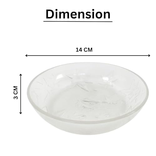 Image of Glassbunny 5.5 Inch Round Dessert Plate Clear Glass Serving Plate with Embossed Maple Leaf Design, Textured Frosted Finish 260ml Elegant Round Dish for Serving Snacks, Desserts, Fruits Pack of 6
