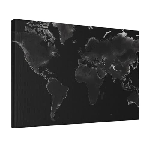 Impression sur toile carte du monde noire pour décoration de salon et bureau chic