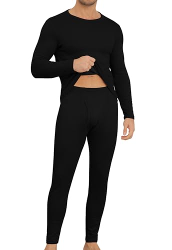 KUYIGO Thermal Underwear Mens Base Layer Long Sleeve Set XXL Black