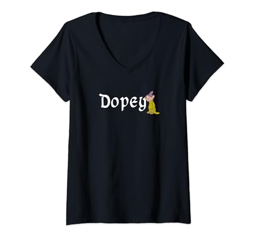 Disney Snow White Dopey Leaning On Name Banner T-Shirt mit V-Ausschnitt