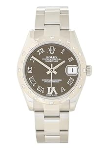 Rolex Datejust 31 ref. 178344 (steel, white gold bezel set with diamonds, chocolate Roman dial with diamond VI and IX, Oyster bracelet, pre-owned)