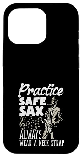 練習 安全 サックス Always Wear A ネック ストラップ おもしろサックス スマホケース iPhone 16 Pro 用