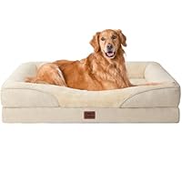 EHEYCIGA Orthopädisches Hundebett Grosse Hunde, 106.5x76x18.5cm, Memory Foam Waschbar und Wasserdicht Hundekorb mit 4 Rändern, Hundesofa Hundecouch rutschfest, Beige
