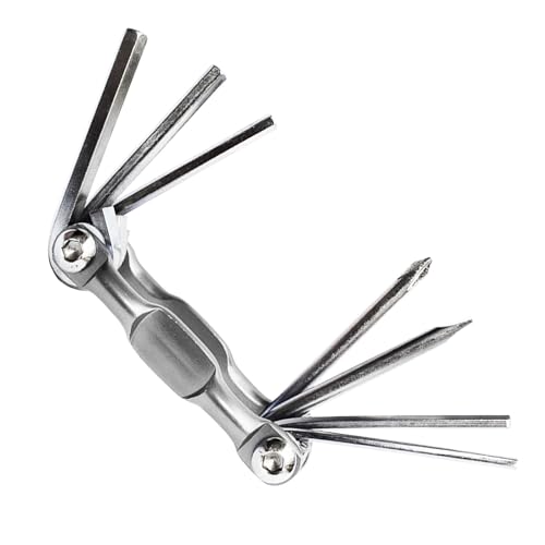 自転車用7-in-1折りたたみマルチツール 高級鋼製 ポータブルドライバー 六角レンチ付き マウンテンバイクロードバイク電動自転車折りたたみ自転車対応 (シルバー)