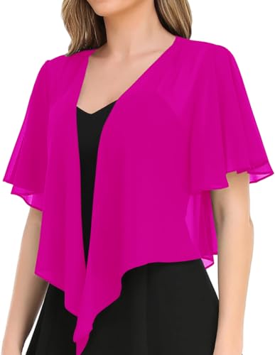 Image of Women's Solid Puff Sleeve Kimono Short Cardigan Loose Cover Up Casual Blouse Top Chiffon