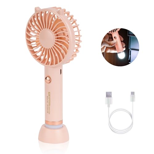 Krypton Rechargeable Mini Fan – Multifunctional Personal Portable Fan & LED Light– Quiet Operation Electric USB Travel Fan for Office, Home and Outdoors Use – Hand Held Mini Fan Battery Powered, Pink