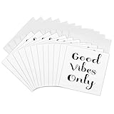 3dRose Greeting Cards - Good Vibes Only In Black and White Cursive Script Font - 12 Pack - Quotes