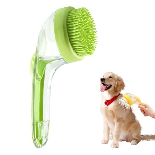 Pet Bath Brush with Shampoo Dispenser, 2026 New Dog Bath Brush Soft Silicone Bristle for Bathing Pets Grooming Massage Brush (Green) (Green-A)