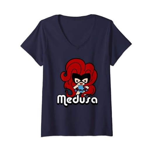Mujer Marvel Medusa Cute Kawaii Big Haired Heroine Camiseta Cuello V