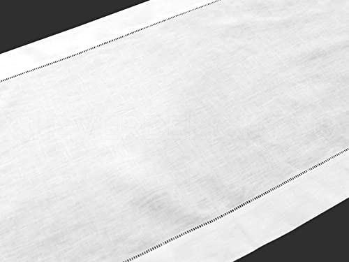 Cleverdelights White Hemstitch Table Runner - 16" X 120" - 55/45 Linen Cotton Blend #TOP2