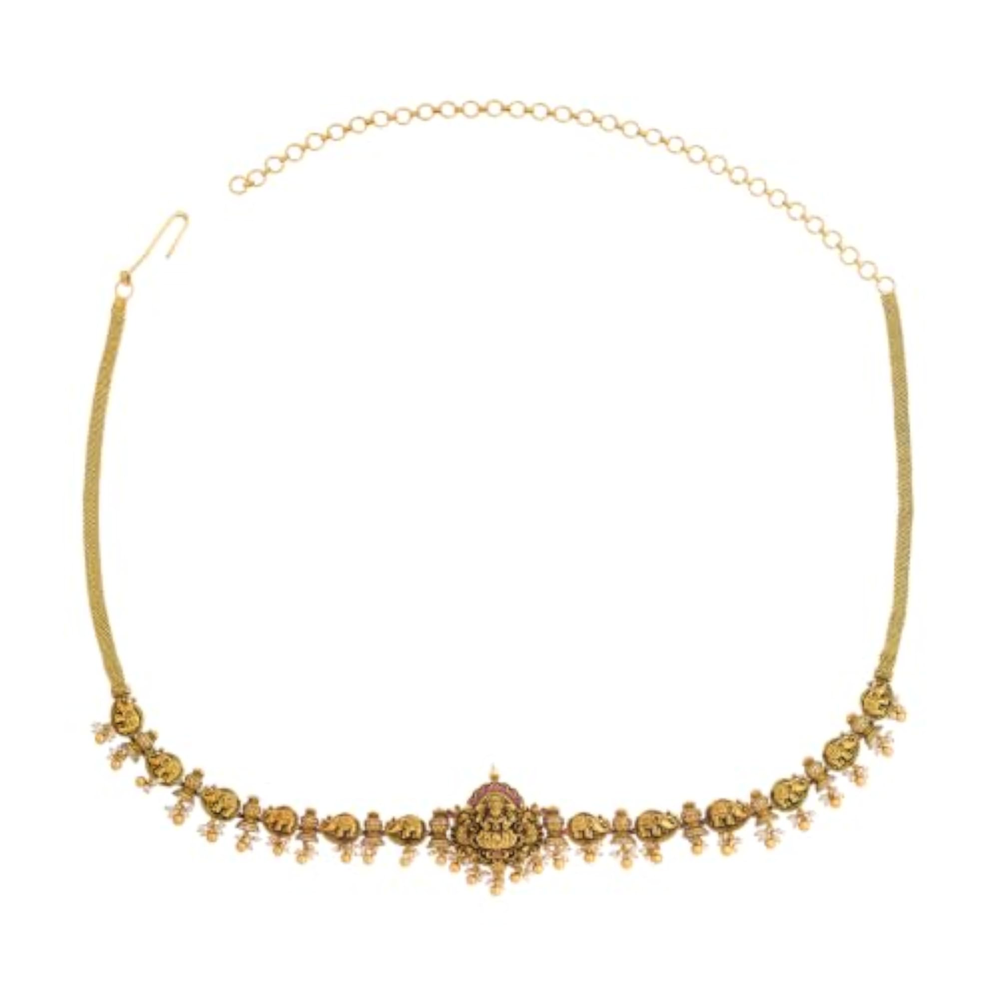 Women's Ruby Gold Plated Antique Kamarbandh Waist Belt, Bridal Accessory
