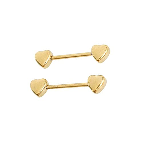 14G Minimalist Heart Nipple Rings Stainless Steel Love Hearts Nipplerings Straight Tongue Rings Barbell Bar Piercing Body Jewelry Gifts for Women BFF