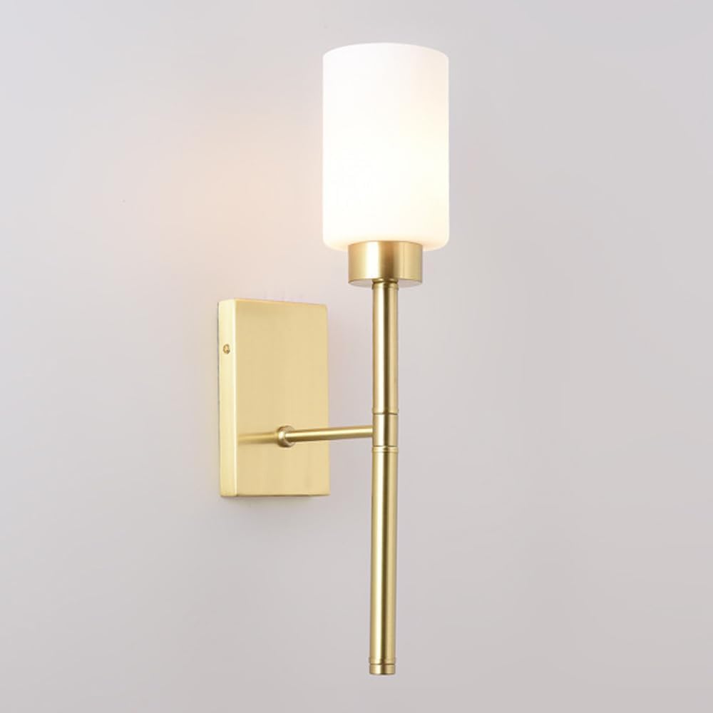 ASerZenith Wall Lights,Mid Century Cylindrical Glass Bedside Wall Sconce Nordic Creativity Copper Bedroom Wall Light Modern Minimalist Gold Hallway Wall Mounted Lamp For Entrance Living Room
