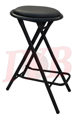 Image of IYB Folding Stool - Heavy Duty 25-inch Collapsible Padded Round Stool with 80 KG Capacity for Dorm, Rec Room, Bar, Kitchen or Gameroom (Black)