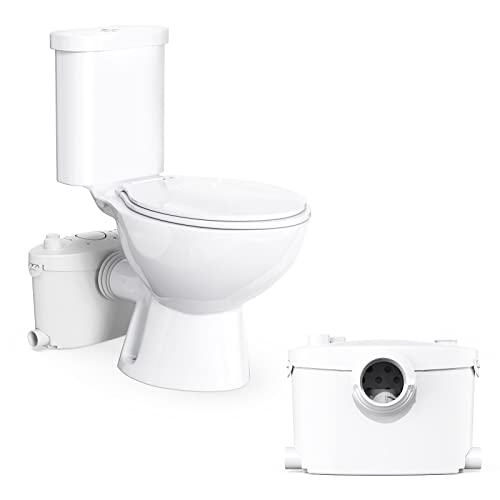 Simple Project Macerating Toilet With 600W Pump, Upflow Toilet System With 4 Water Inltes - Upflush Toilets For Basement With Macerator Pump - Two-piece Macerating Toilets System