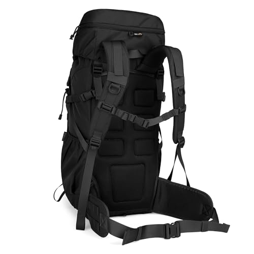 Mardingtop 50L Hiking Backpack Molle Internal Frame Backpacks with Rain Cover for Tactical Military Camping Hiking Trekking Traveling (Black-50L)