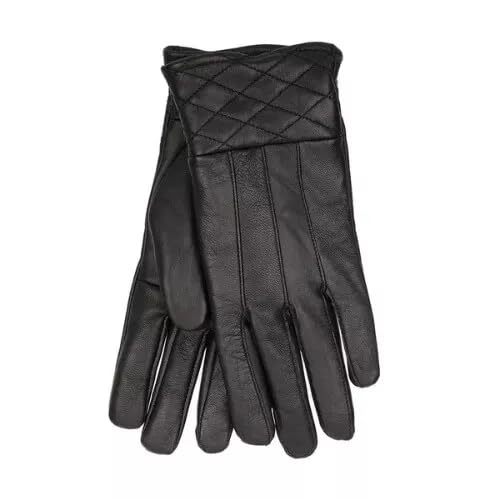 Image of Foxbury Ladies Black Leather Gloves with Quilled Cuff | 100% Sheepskin Leather | 100% Polyester Lining | Sizes S/M & M/L (M/L)