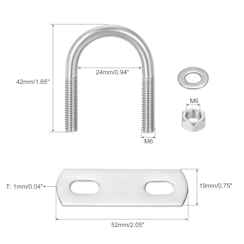 Image of uxcell Round U-Bolts, 8 Sets 24mm(0.94 inch) Inner Width 42mm Length M6 304 Stainless Steel U Clamp Bolt with Nuts and Plates, for Boat Trailer