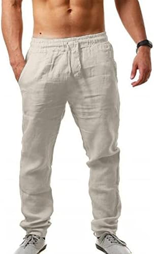 MorwenVeo Men's Linen Pants Casual Long Pants - Loose Lightweight Drawstring Yoga Beach Trousers Casual Trousers - 6 Colors