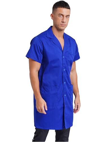 Image of YiZYiF Mens Work Jacket Workshop Coat Workwear Short Sleeve Resistant Lapel Collar Lab Coat Tops