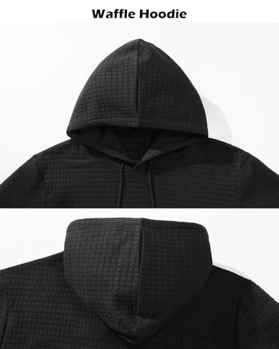 WUWWUT Men's Pullover Hoodie Plaid Jacquard Hooded Sweatshirt Long Sleeve Drawstring Casual Hoodies with Pocket Black - Image 5