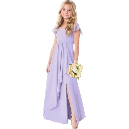 Junior Bridesmaid Dresses for Girls Teens Chiffon - Ruffle Sleeves Formal Party Gown V Neck Flower Girl Dress3