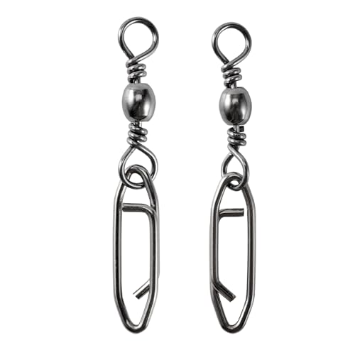 QISHUO High Strength Fishing Swivels Stainless Clips Steel Snap Swivels Barrel Connector Saltwater Swivel Fishing Rolling Black Nickel, 50pcs, 42lbs