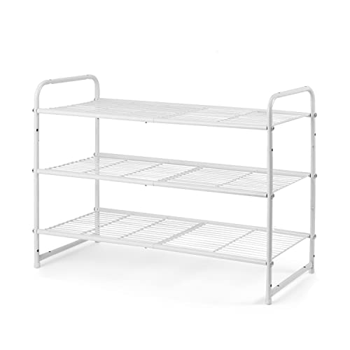 Image of Simple Trending 3-Tier Stackable Shoe Rack, Expandable & Adjustable Shoe Shelf Storage Organizer, Wire Grid, White