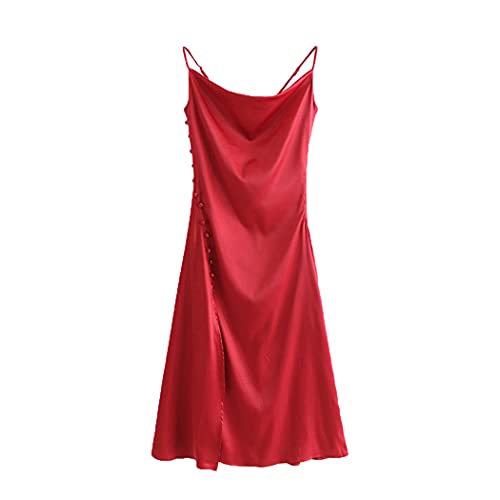 Robe caraco en satin rouge L à fines bretelles pour femme