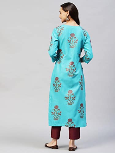 Image of ANNI DESIGNER Women's Cotton Blend Printed Straight Kurta with Pant (Team)