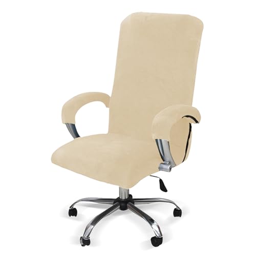 LIFEDX Funda de Sillas de Oficina Elástica con Reposabrazos,Felpa de Terciopelo,Modernas Cubiertas de la Silla de la Computadora Antipolvo de Oficina Silla Removible,No Incluye Sillas -Beige||XL